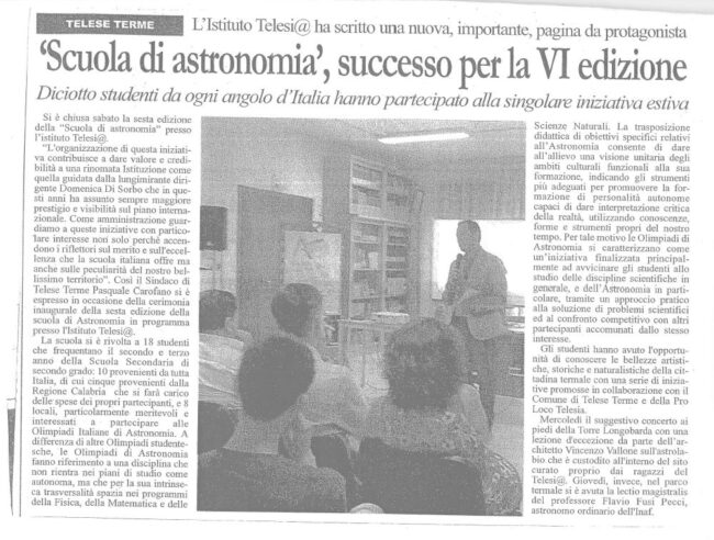 SCUOLA ASTRONOMIA SANNIO SCUOLA ASTRONOMIA SANNIO