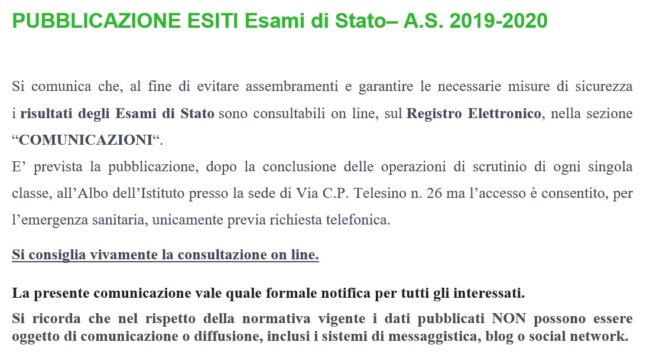 comunicazioni esiti
